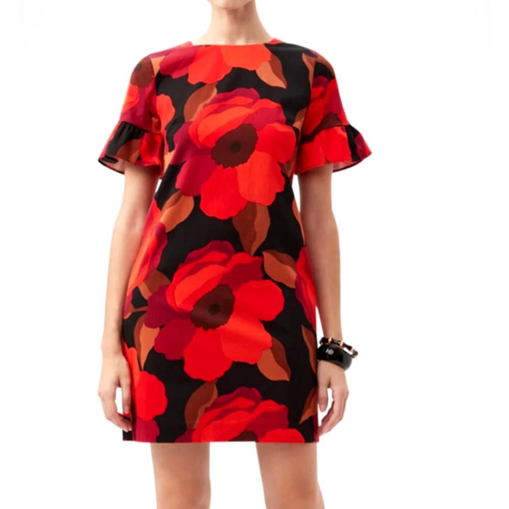 Trina Turk DARLING Bold Floral Shift Dress | sz 2, Red Orange NEW $328